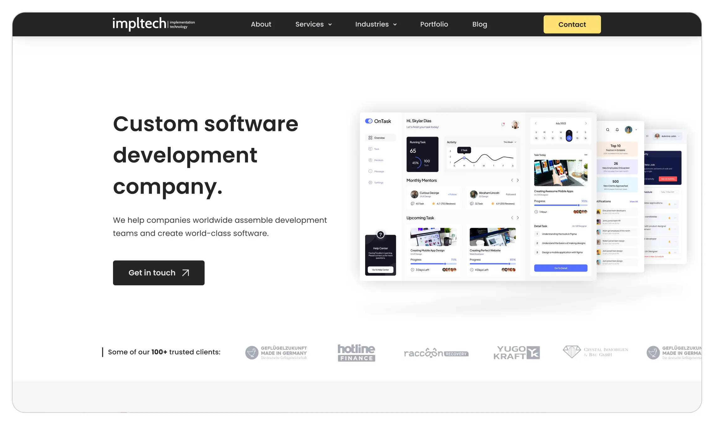 Impltech main screen